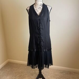 VTG Breakin Loose Black Halter Neck Button Front Pleated Mesh Skirt Dress Womens